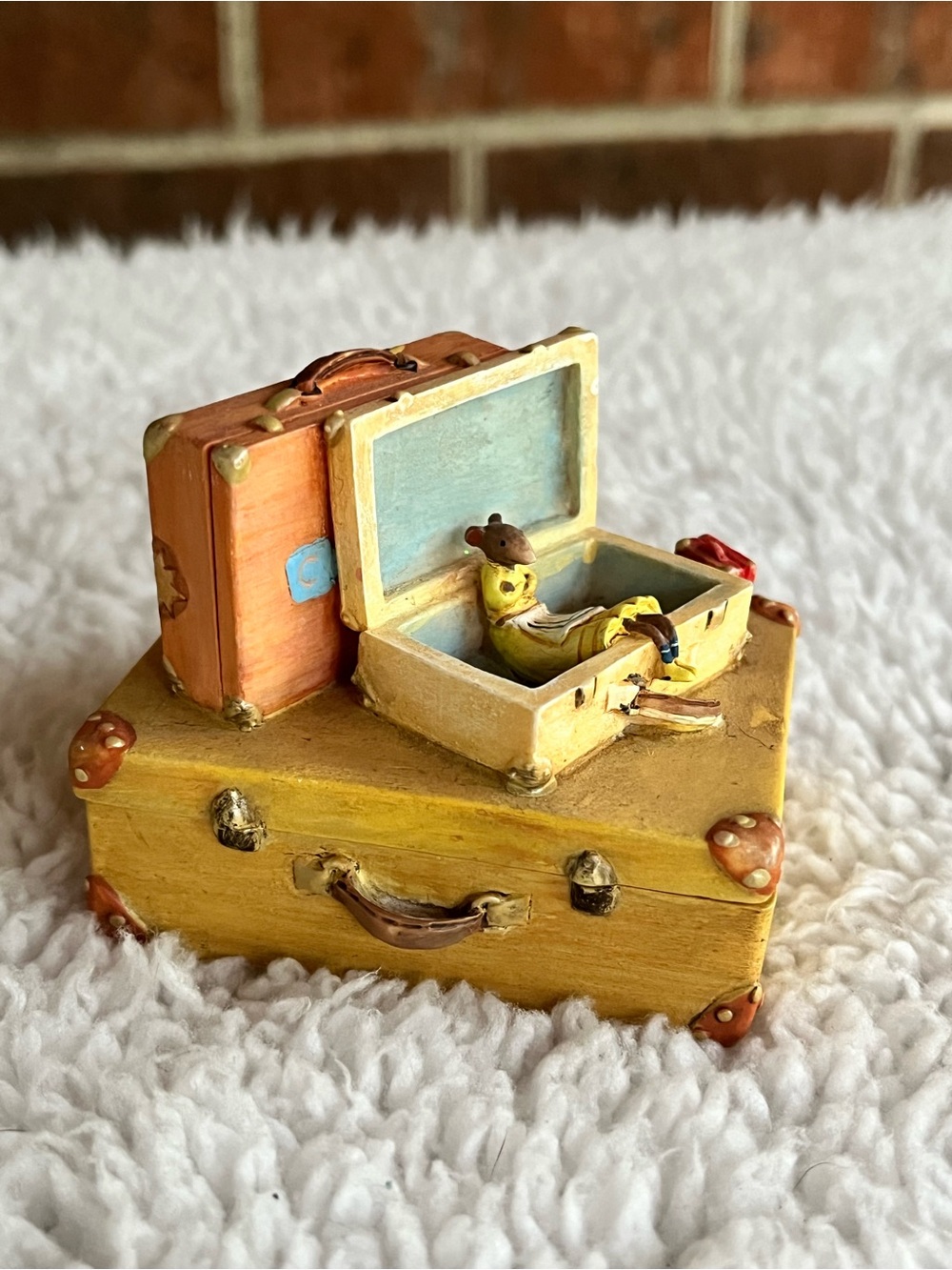 Vintage Marjolein Bastin Vera the Mouse Suitcase Trinket Box Stamper By Hallmark